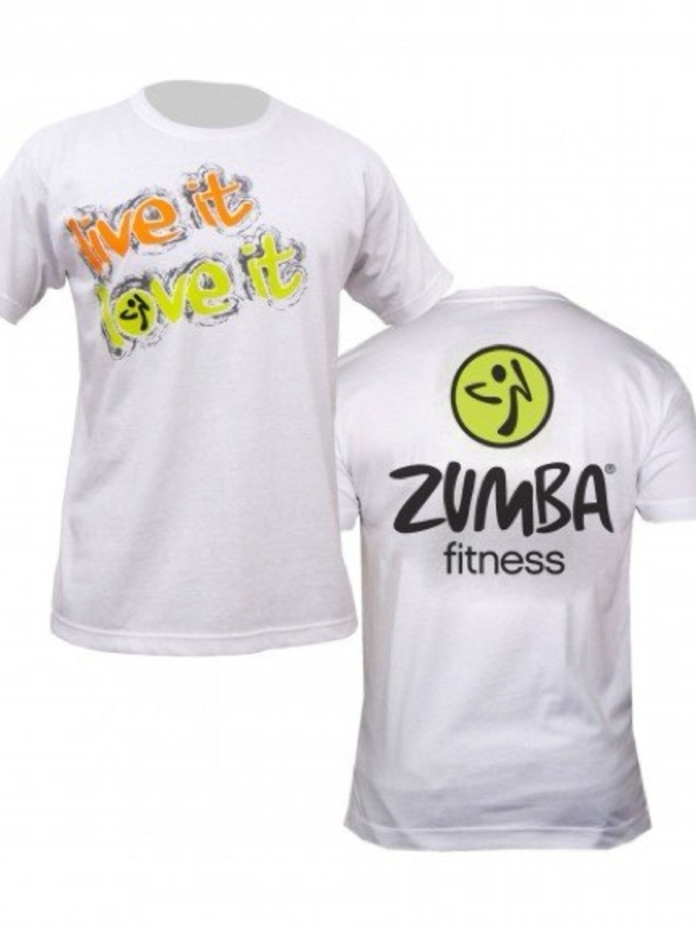 Zumba Fitness White T‑Shirt with Neon Green and Orange Graphic One Size